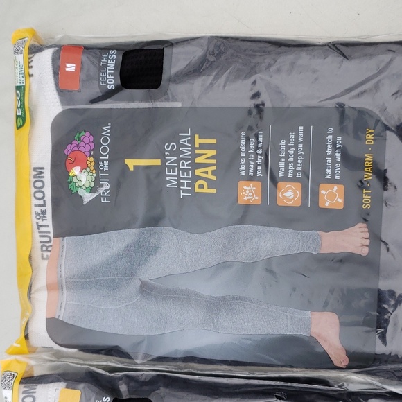 2nd ItemFRUIT OF THE LOOM NWT Men's BLACK Thermal Long John Bottoms Med OR Large - Picture 2 of 6